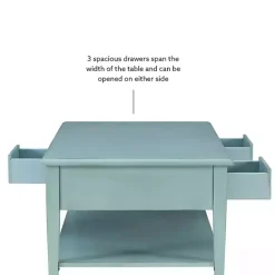 Outlet Kirklands Home Distressed Turquoise Wood 3-Drawer Coffee Table Blue