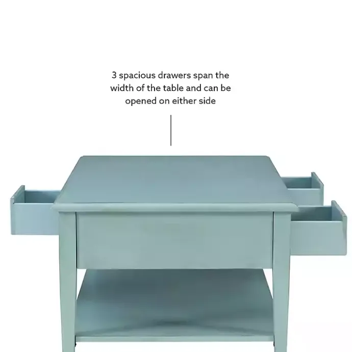 Outlet Kirklands Home Distressed Turquoise Wood 3-Drawer Coffee Table Blue