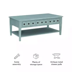 Outlet Kirklands Home Distressed Turquoise Wood 3-Drawer Coffee Table Blue