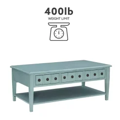 Outlet Kirklands Home Distressed Turquoise Wood 3-Drawer Coffee Table Blue