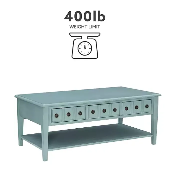 Outlet Kirklands Home Distressed Turquoise Wood 3-Drawer Coffee Table Blue
