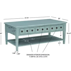 Outlet Kirklands Home Distressed Turquoise Wood 3-Drawer Coffee Table Blue