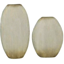 Clearance Kirklands Home Distressed White and Beige Flat Vases, Set of 2