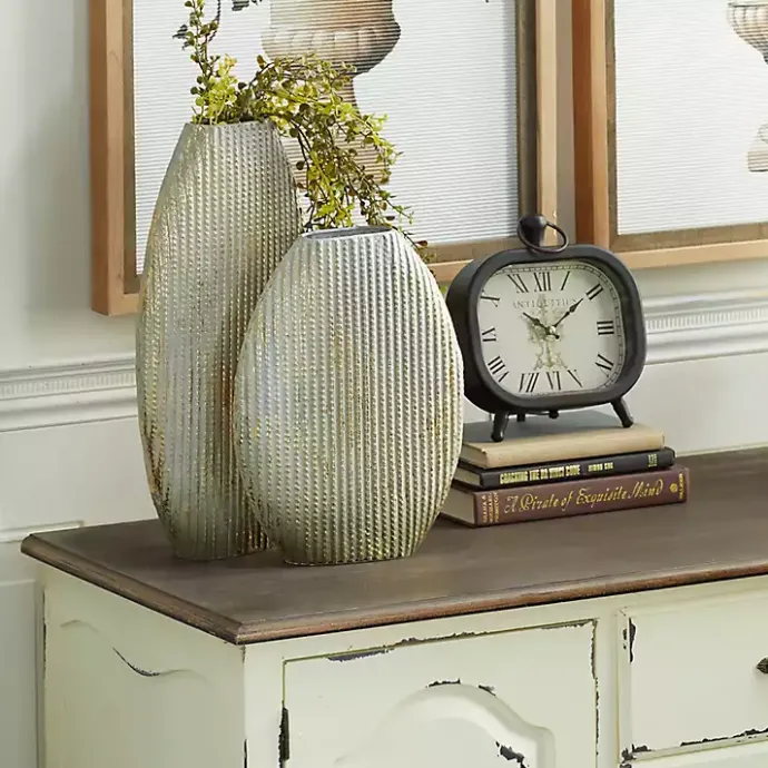 Clearance Kirklands Home Distressed White and Beige Flat Vases, Set of 2