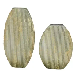 Clearance Kirklands Home Distressed White and Beige Flat Vases, Set of 2