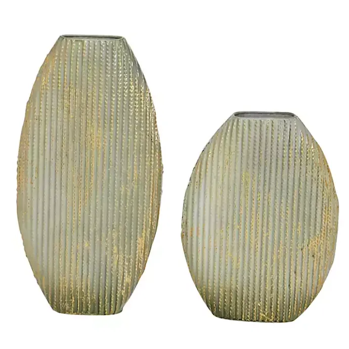 Clearance Kirklands Home Distressed White and Beige Flat Vases, Set of 2