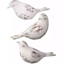 Hot Kirklands Home Distressed Carved Bird Statues, Set of 3 White