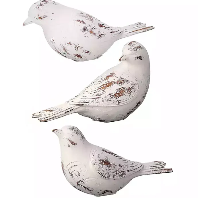 Hot Kirklands Home Distressed Carved Bird Statues, Set of 3 White
