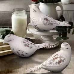 Hot Kirklands Home Distressed Carved Bird Statues, Set of 3 White