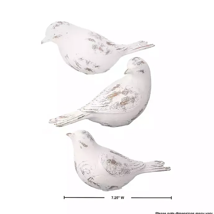 Hot Kirklands Home Distressed Carved Bird Statues, Set of 3 White