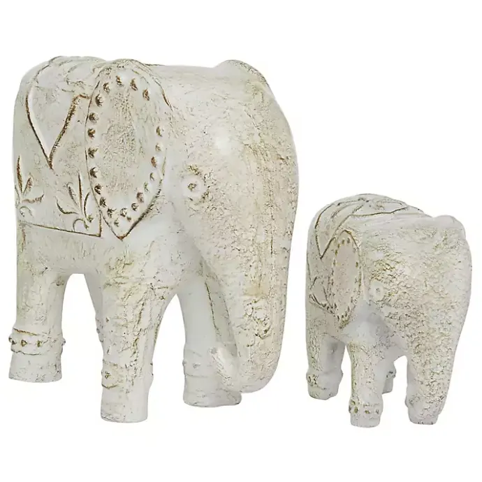 Online Kirklands Home Distressed Carved Elephant Statues, Set of 2 White