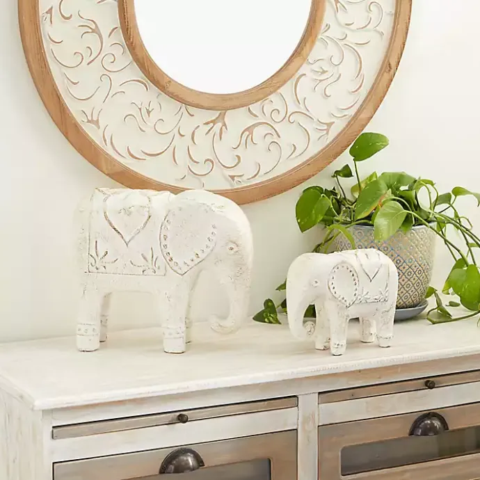 Online Kirklands Home Distressed Carved Elephant Statues, Set of 2 White