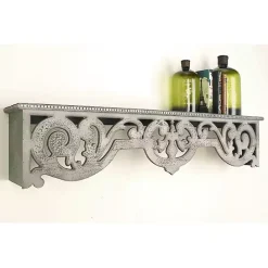 Outlet Kirklands Home Distressed White Carved Wood Wall Shelf
