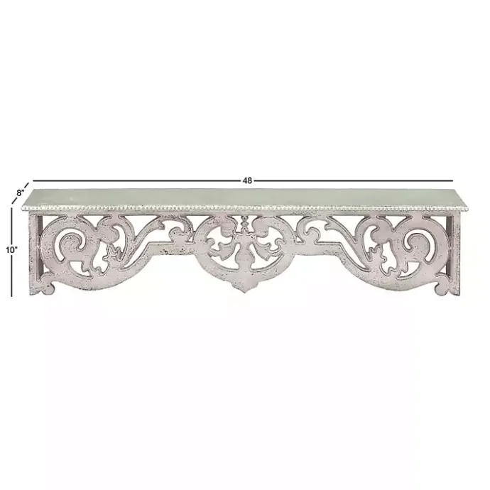 Outlet Kirklands Home Distressed White Carved Wood Wall Shelf