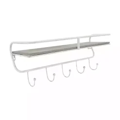Discount Kirklands Home Distressed White Metal Wall Shelf with Hooks