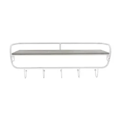 Discount Kirklands Home Distressed White Metal Wall Shelf with Hooks
