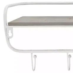 Discount Kirklands Home Distressed White Metal Wall Shelf with Hooks