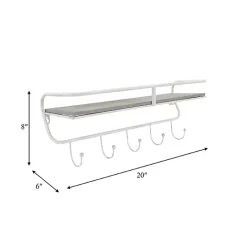 Discount Kirklands Home Distressed White Metal Wall Shelf with Hooks