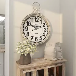 Hot Kirklands Home Distressed White Pocket Wall Clock