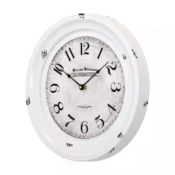 Best Kirklands Home Distressed White Two Grooves Iron Frame Wall Clock