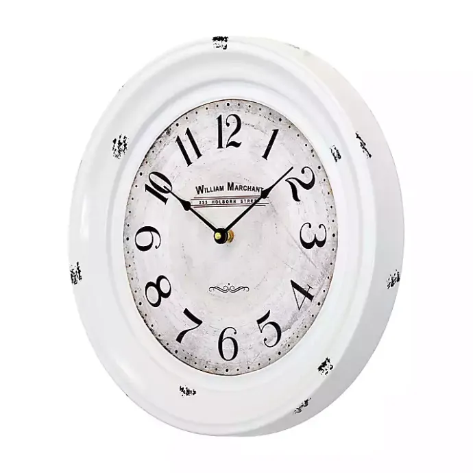 Best Kirklands Home Distressed White Two Grooves Iron Frame Wall Clock