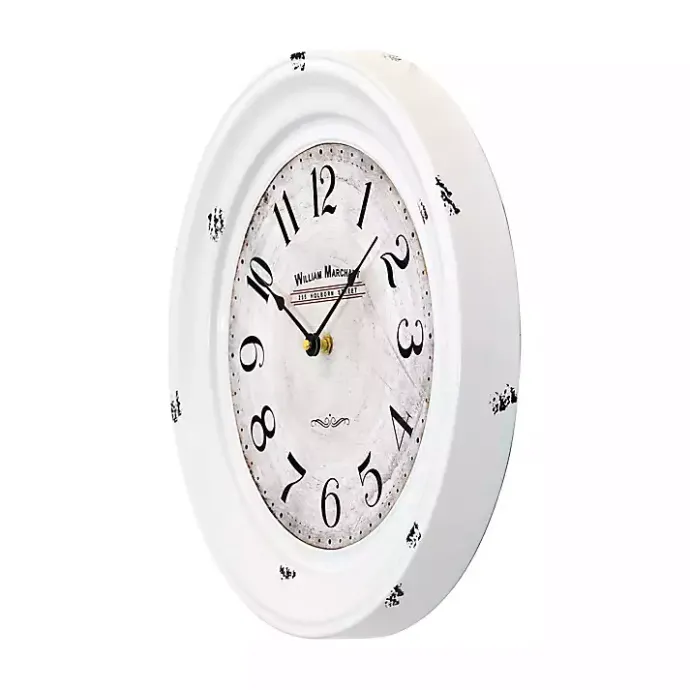 Best Kirklands Home Distressed White Two Grooves Iron Frame Wall Clock