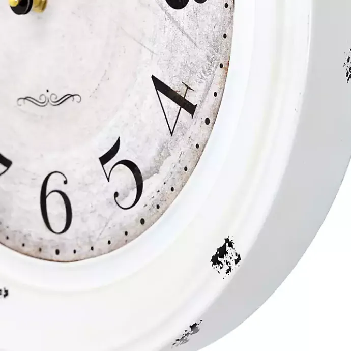 Best Kirklands Home Distressed White Two Grooves Iron Frame Wall Clock