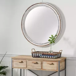 Sale Kirklands Home Distressed White Wood Round Frame Wall Mirror