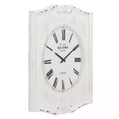Discount Kirklands Home Distressed White Wood Scroll Wall Clock