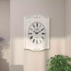Discount Kirklands Home Distressed White Wood Scroll Wall Clock