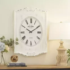 Discount Kirklands Home Distressed White Wood Scroll Wall Clock
