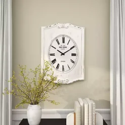 Discount Kirklands Home Distressed White Wood Scroll Wall Clock