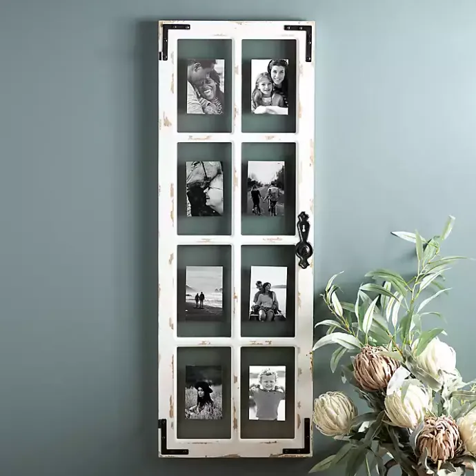 Outlet Kirklands Home Distressed Wood and Metal Windowpane Collage Frame White