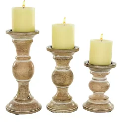 Hot Kirklands Home Distressed Wood Pillar Candle Holders, Set of 3 Brown