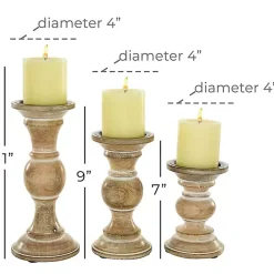Hot Kirklands Home Distressed Wood Pillar Candle Holders, Set of 3 Brown