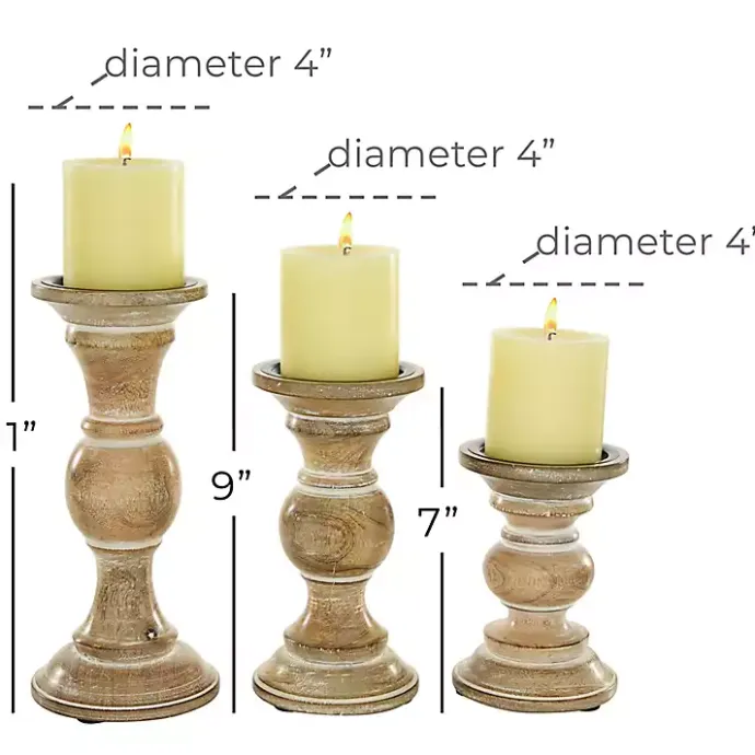 Hot Kirklands Home Distressed Wood Pillar Candle Holders, Set of 3 Brown