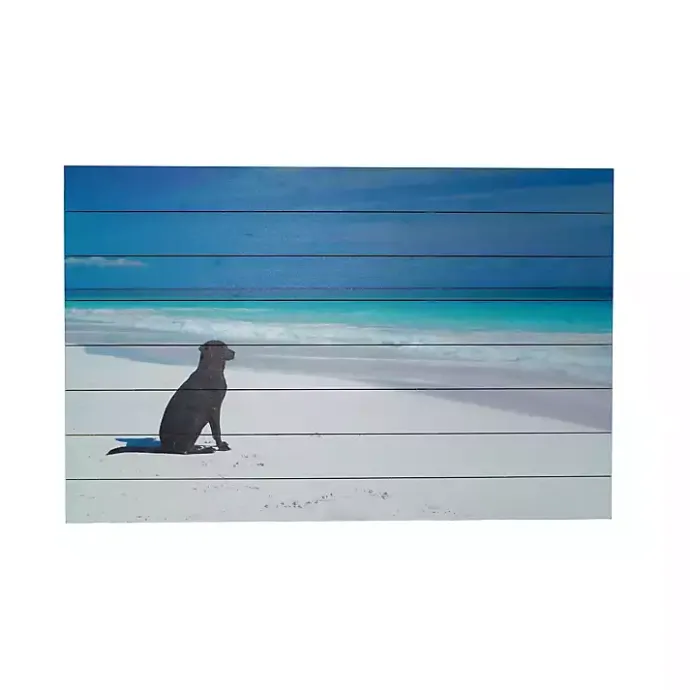 Sale Kirklands Home Dog on Beach Slatted Wood Art Print Multi