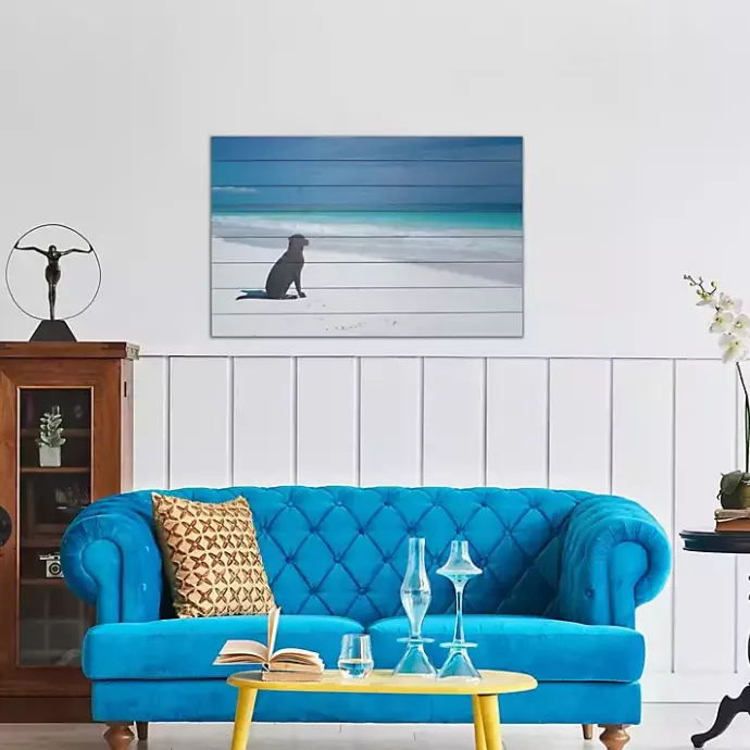 Sale Kirklands Home Dog on Beach Slatted Wood Art Print Multi