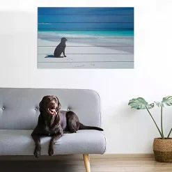 Sale Kirklands Home Dog on Beach Slatted Wood Art Print Multi