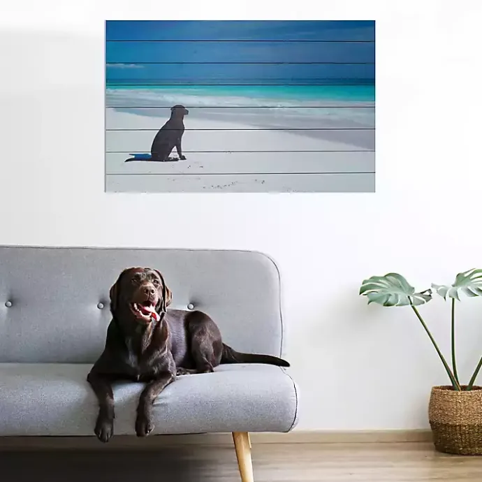 Sale Kirklands Home Dog on Beach Slatted Wood Art Print Multi