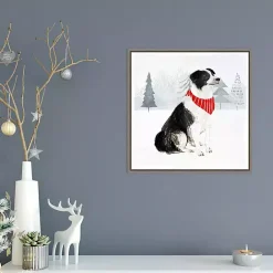 Best Kirklands Home Dog with Red Bandana Christmas Canvas Wall Plaque