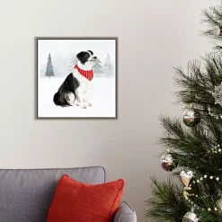 Best Kirklands Home Dog with Red Bandana Christmas Canvas Wall Plaque
