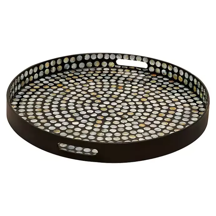 Outlet Kirklands Home Dotted Shell Round Wooden Tray