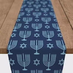 Kirklands Home Double Blue Menorah Table Runner, 72 in.