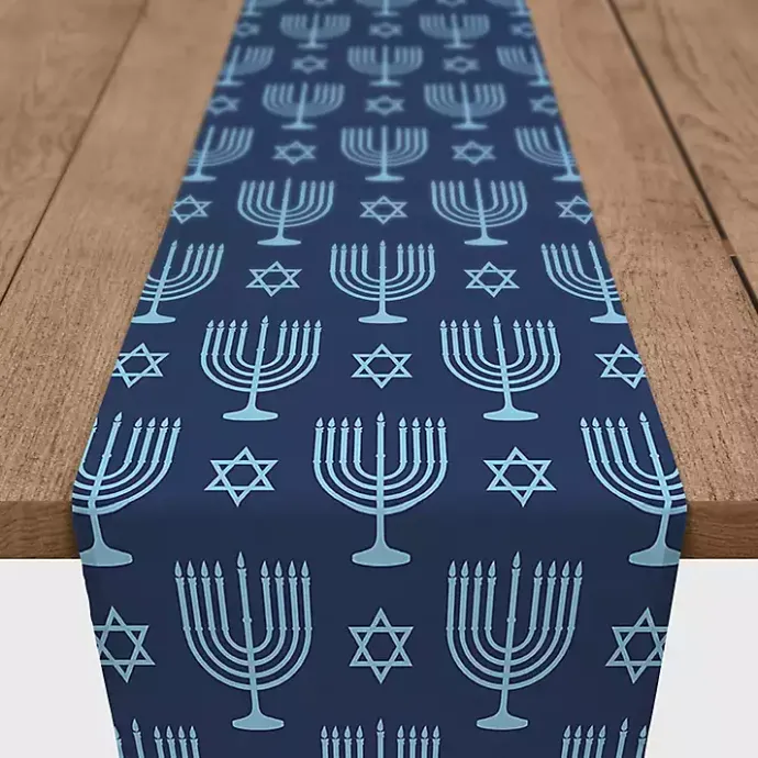 Kirklands Home Double Blue Menorah Table Runner, 72 in.