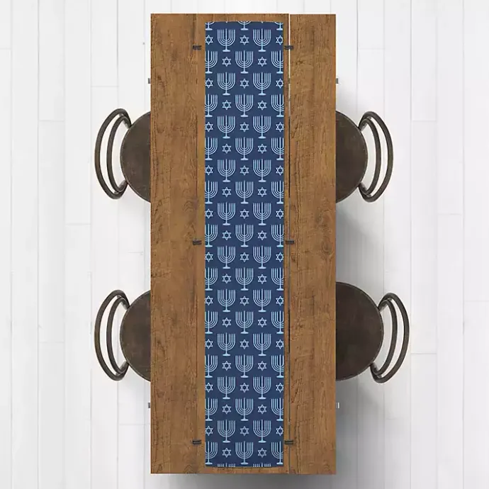 Kirklands Home Double Blue Menorah Table Runner, 72 in.