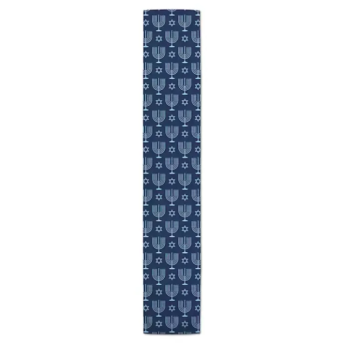 Kirklands Home Double Blue Menorah Table Runner, 90 in.