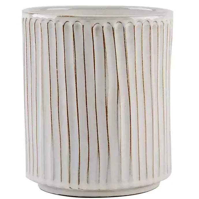 Hot Kirklands Home Earthy Embossed Lines Utensil Crock White