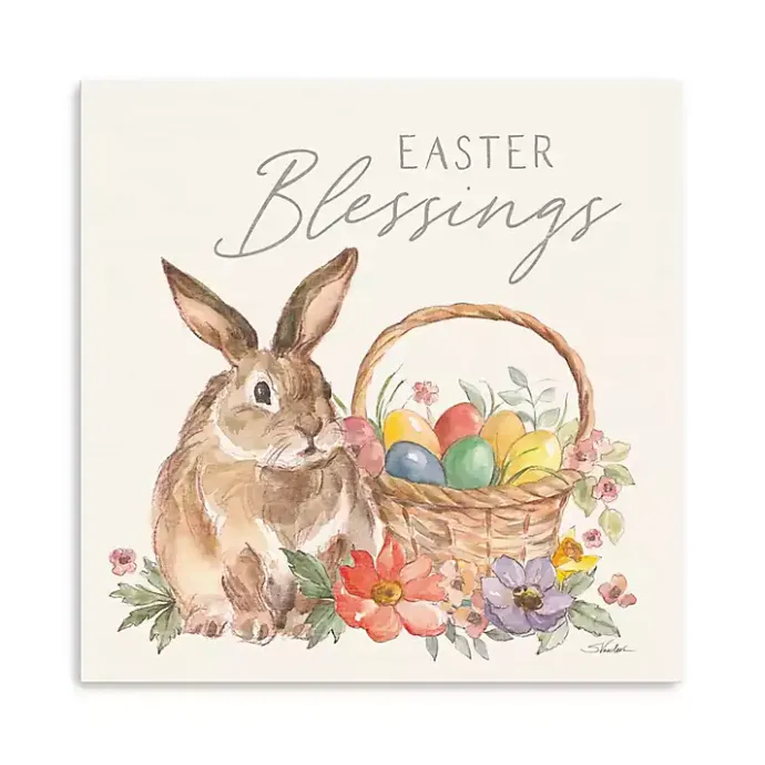 Best Kirklands Home Easter Blessings Bunny and Basket Canvas Art Print