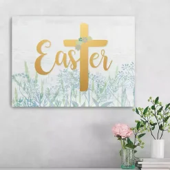 Discount Kirklands Home Easter Cross Wildflower Canvas Art Print, 18x24 Blue
